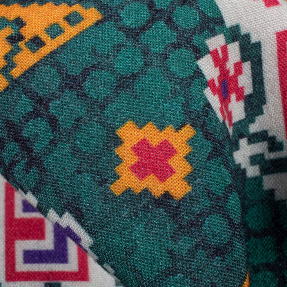 Pine Green And White Patolaa Pattern Digital Print Viscose Rayon Fabric (Width 58 Inches)