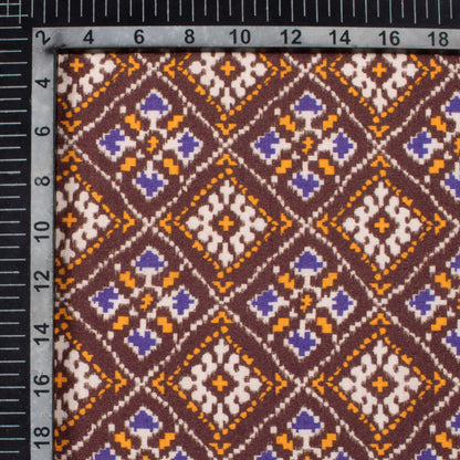 Dark Brown And Royal Orange Patolaa Pattern Digital Print Viscose Rayon Fabric (Width 58 Inches)