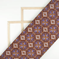 Dark Brown And Royal Orange Patolaa Pattern Digital Print Viscose Rayon Fabric (Width 58 Inches)