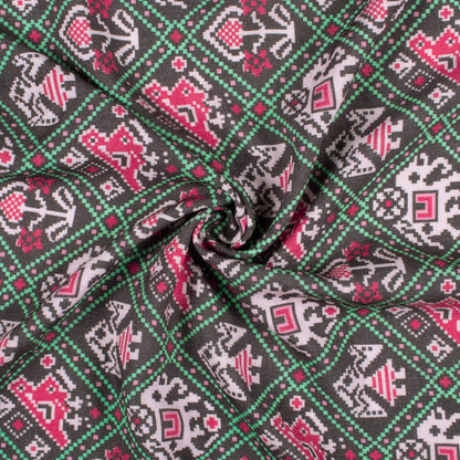 Seaweed Green And Magenta Purple Patolaa Pattern Digital Print Viscose Rayon Fabric (Width 58 Inches)