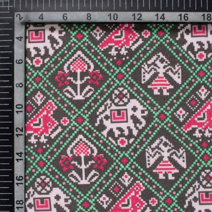Seaweed Green And Magenta Purple Patolaa Pattern Digital Print Viscose Rayon Fabric (Width 58 Inches)