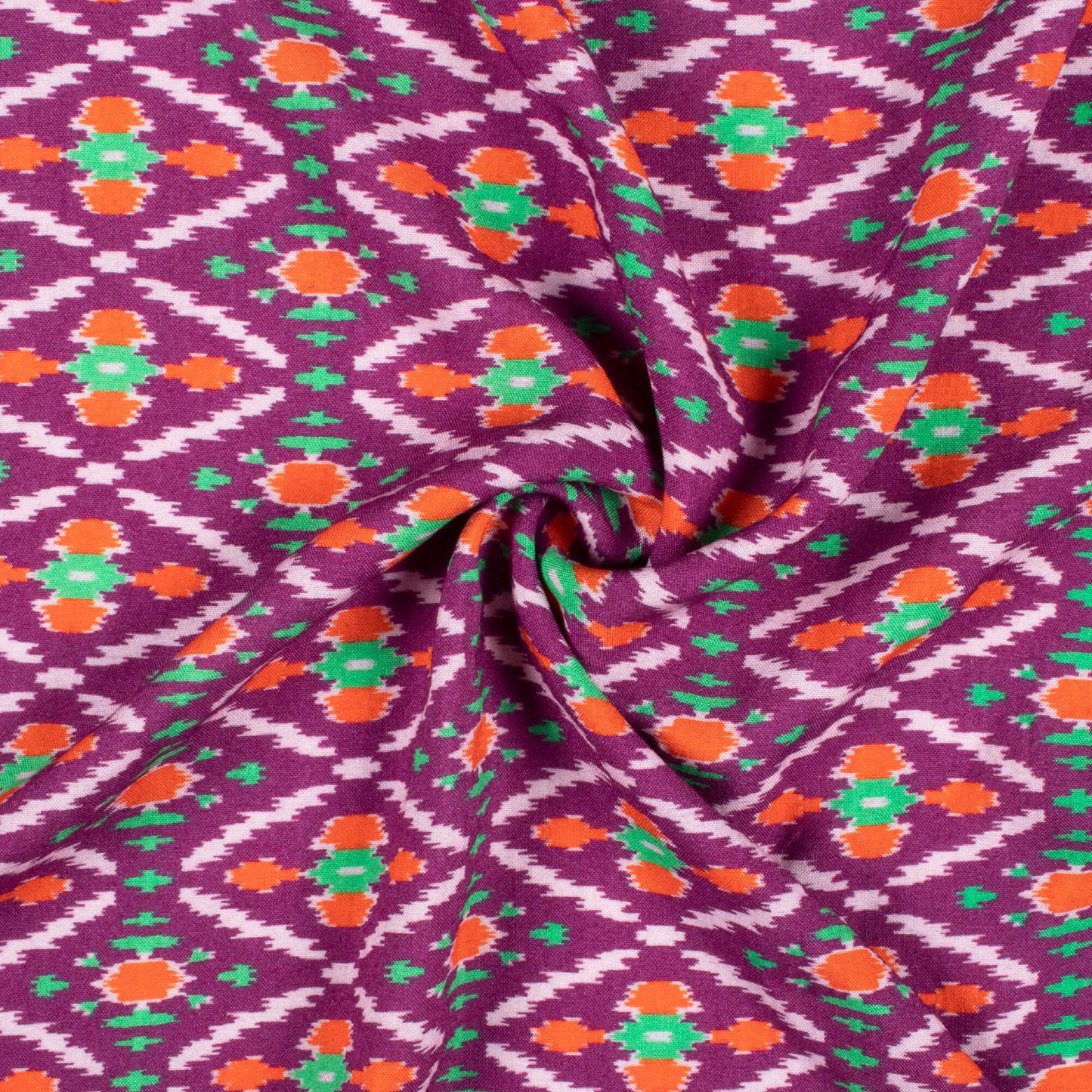 Violet Purple And Orange Patola Pattern Digital Print Viscose Rayon Fabric (Width 58 Inches)