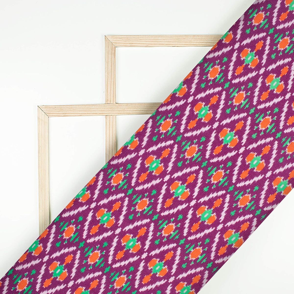 Violet Purple And Orange Patolaa Pattern Digital Print Viscose Rayon Fabric (Width 58 Inches)