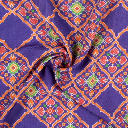 Royal Purple And Ruby Red Patolaa Pattern Digital Print Viscose Rayon Fabric (Width 58 Inches)