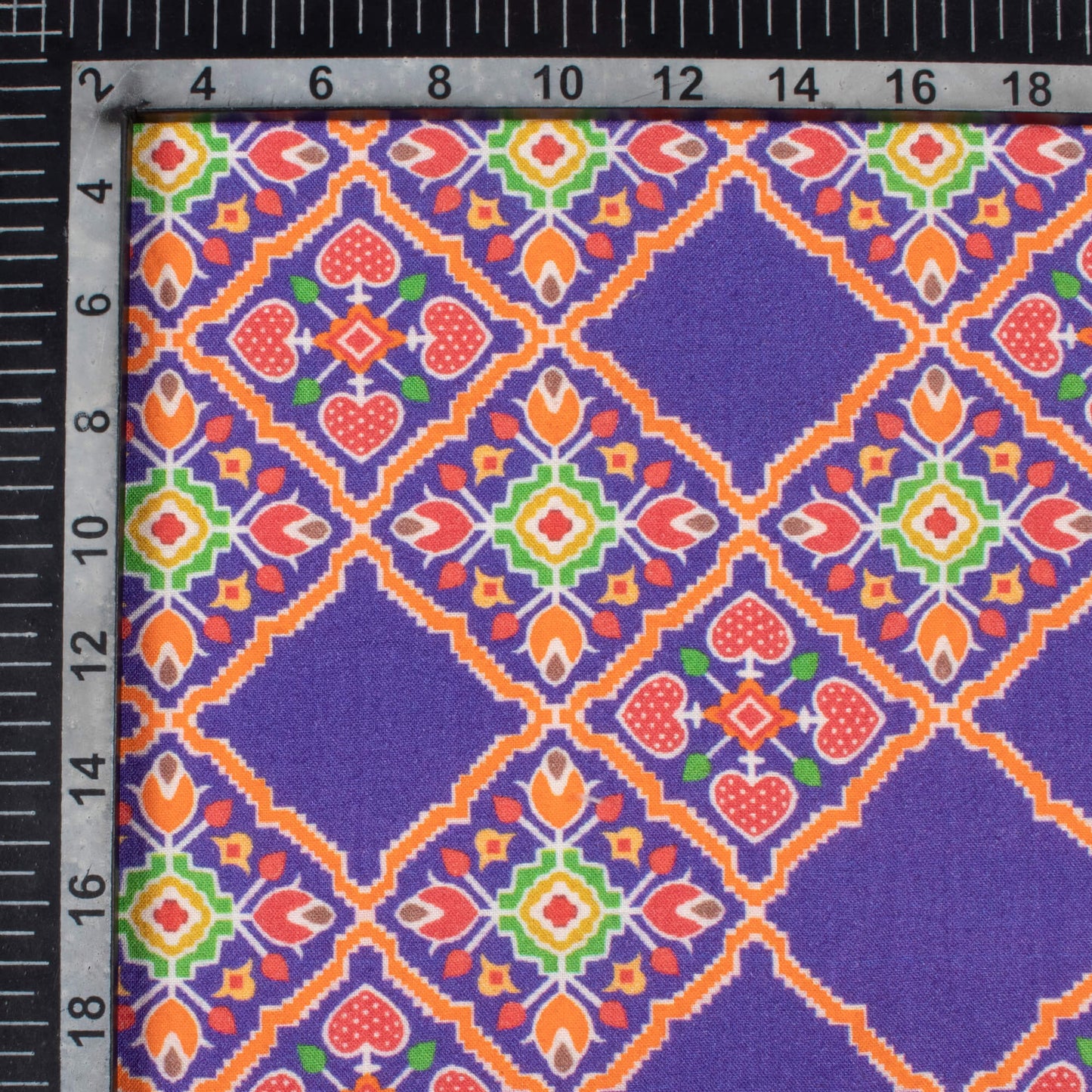 Royal Purple And Ruby Red Patola Pattern Digital Print Viscose Rayon Fabric (Width 58 Inches)