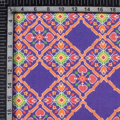 Royal Purple And Ruby Red Patolaa Pattern Digital Print Viscose Rayon Fabric (Width 58 Inches)