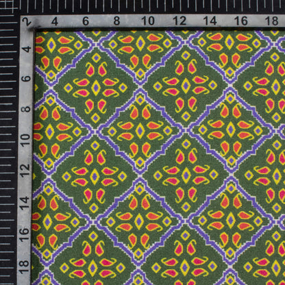 Forest Green And Red Patolaa Pattern Digital Print Viscose Rayon Fabric (Width 58 Inches)