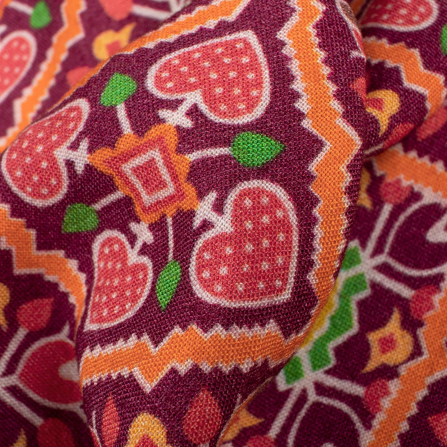 Ruby Red And Orange Patola Pattern Digital Print Viscose Rayon Fabric (Width 58 Inches)