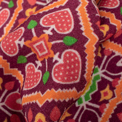 Ruby Red And Orange Patolaa Pattern Digital Print Viscose Rayon Fabric (Width 58 Inches)