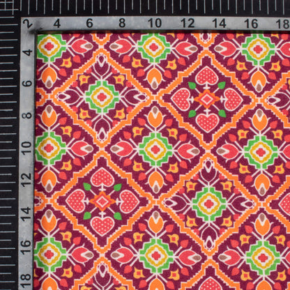 Ruby Red And Orange Patolaa Pattern Digital Print Viscose Rayon Fabric (Width 58 Inches)