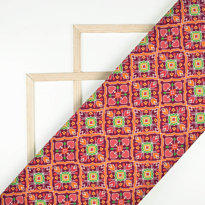 Ruby Red And Orange Patolaa Pattern Digital Print Viscose Rayon Fabric (Width 58 Inches)