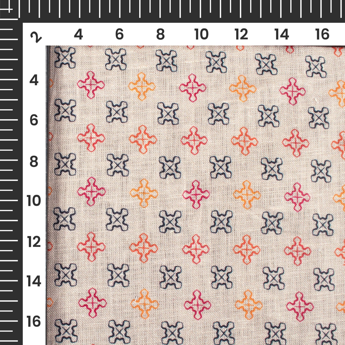 Mushroom Grey And Red Geometric Pattern Digital Print Premium Swiss Linen Fabric