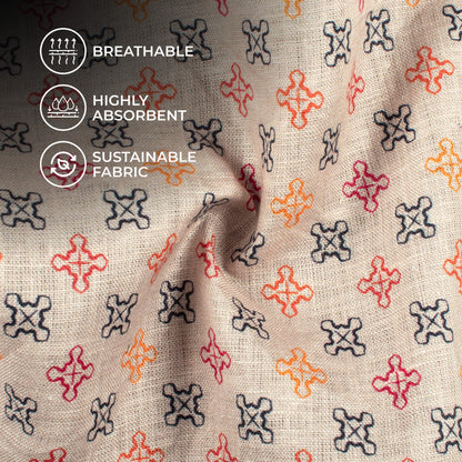 Mushroom Grey And Red Geometric Pattern Digital Print Premium Swiss Linen Fabric