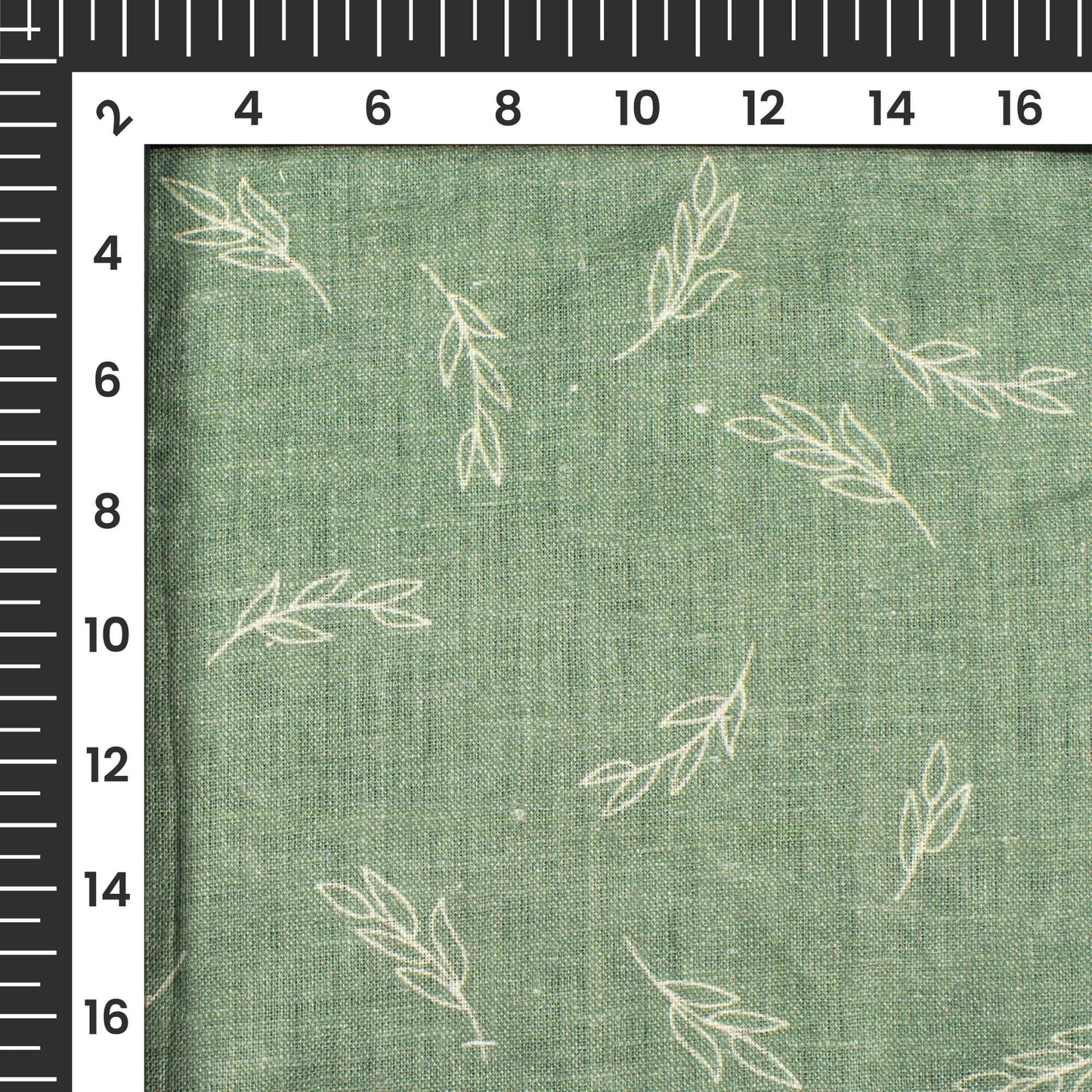 Laurel Green And White Leaf Pattern Digital Print Premium Swiss Linen Fabric