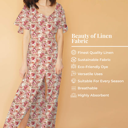 Pink And White Floral Pattern Digital Print Premium Swiss Linen Fabric