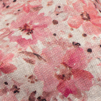 Pink And White Floral Pattern Digital Print Premium Swiss Linen Fabric