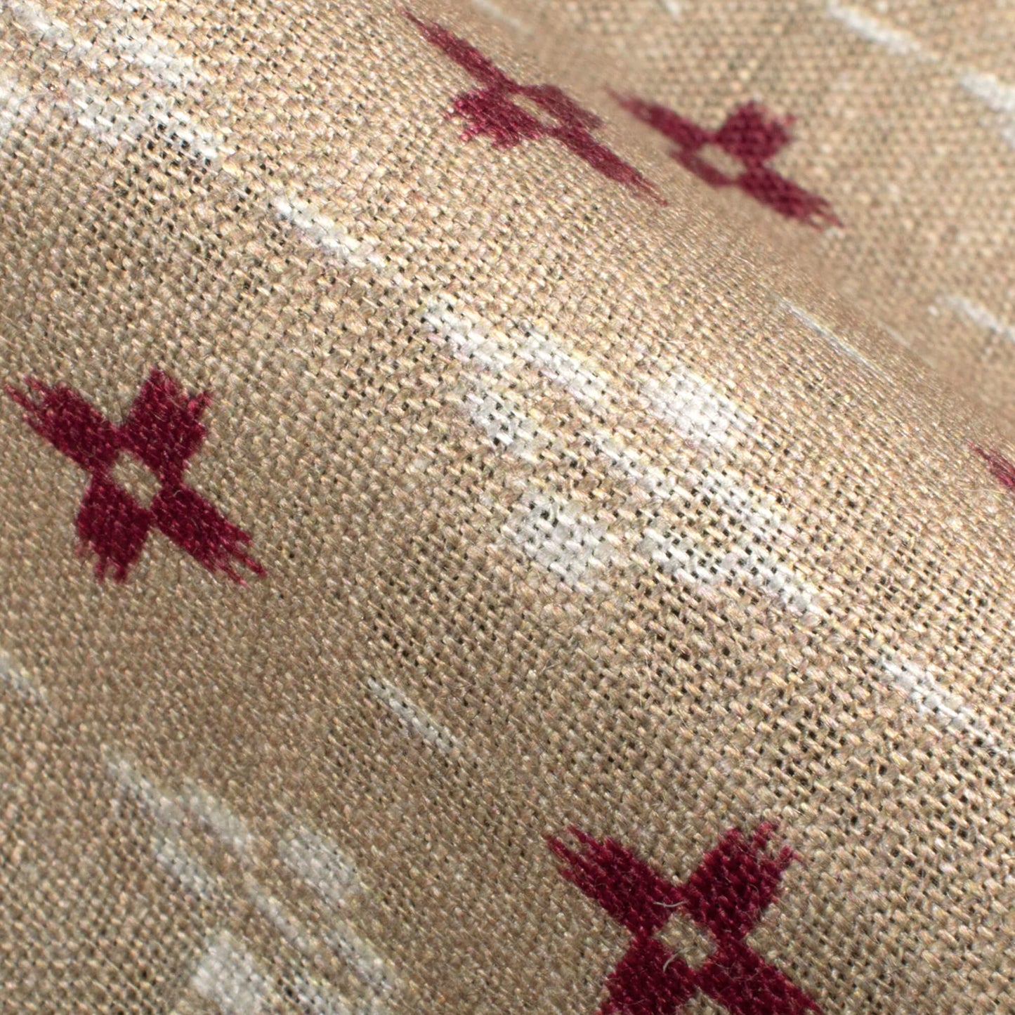 Pastel Brown And Maroon Geometric Pattern Digital Print Premium Swiss Linen Fabric