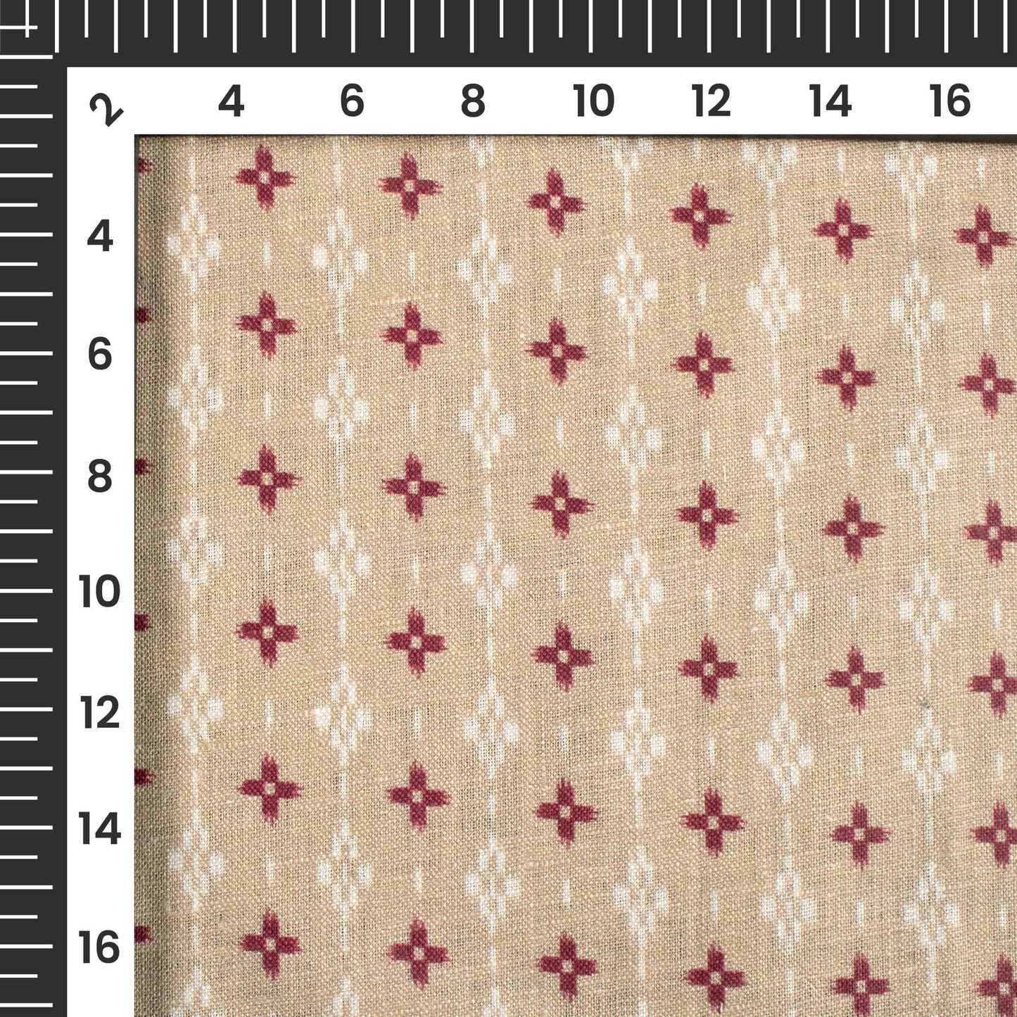 Pastel Brown And Maroon Geometric Pattern Digital Print Premium Swiss Linen Fabric