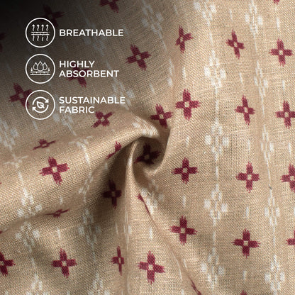 Pastel Brown And Maroon Geometric Pattern Digital Print Premium Swiss Linen Fabric