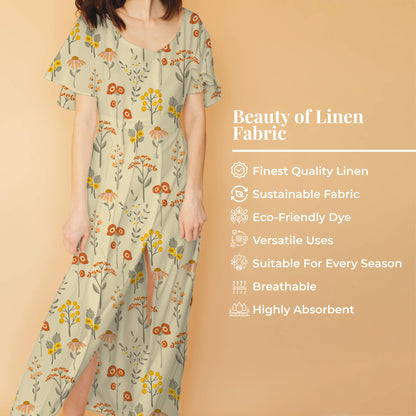 Fawn Beige And Red Floral Pattern Digital Print Premium Swiss Linen Fabric