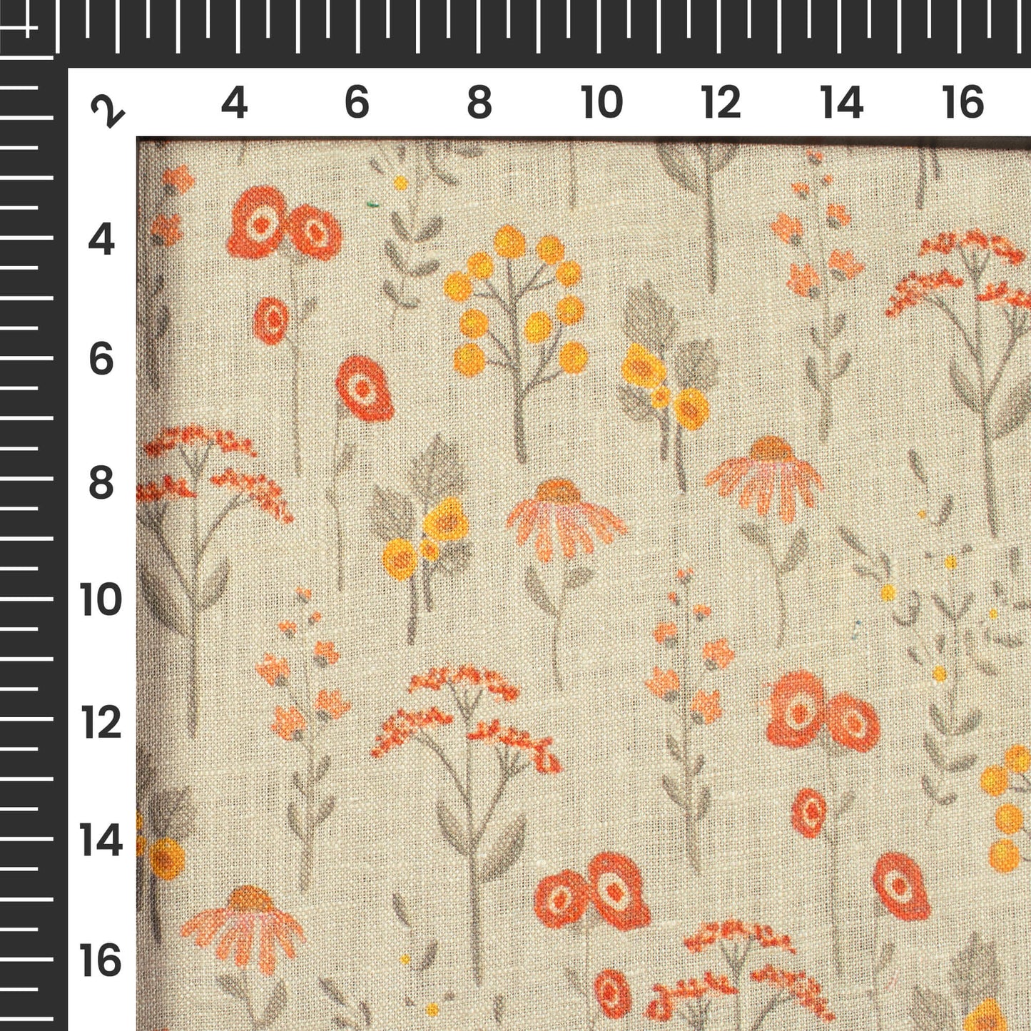 Fawn Beige And Red Floral Pattern Digital Print Premium Swiss Linen Fabric
