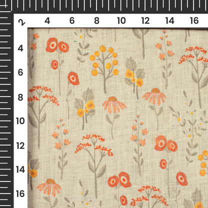 Fawn Beige And Red Floral Pattern Digital Print Premium Swiss Linen Fabric