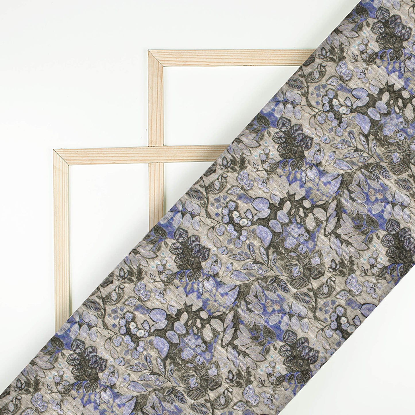 Laurel Green And Heather Purple Floral Pattern Digital Print Premium Swiss Linen Fabric