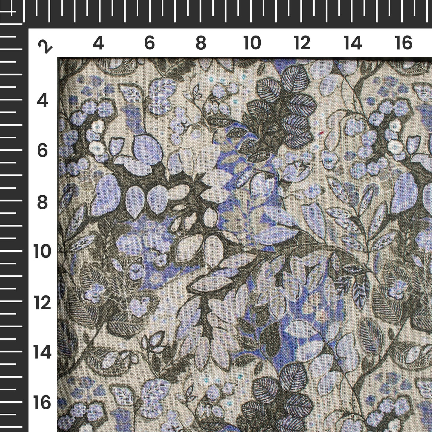 Laurel Green And Heather Purple Floral Pattern Digital Print Premium Swiss Linen Fabric