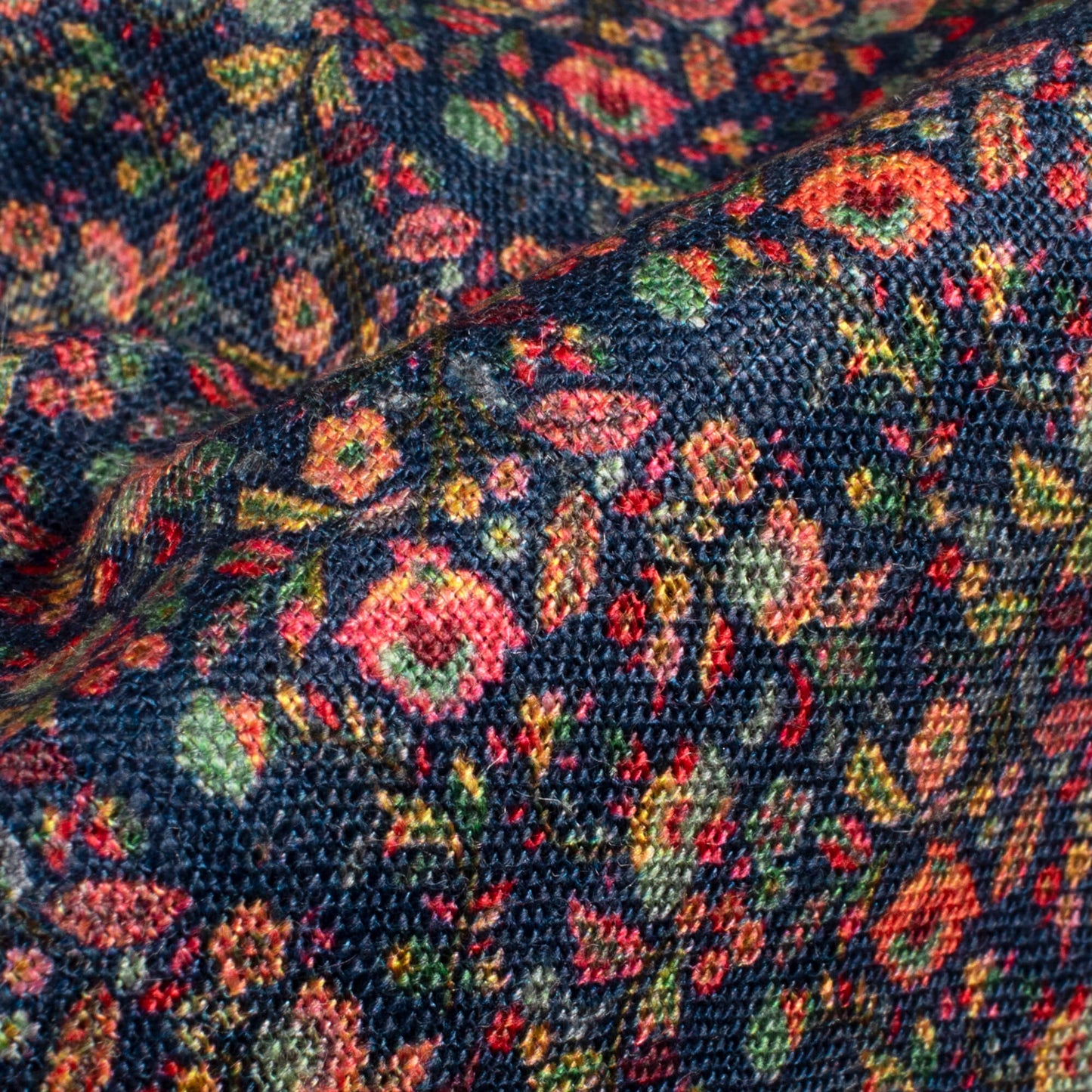 Navy Blue And Peach Floral Pattern Digital Print Premium Swiss Linen Fabric