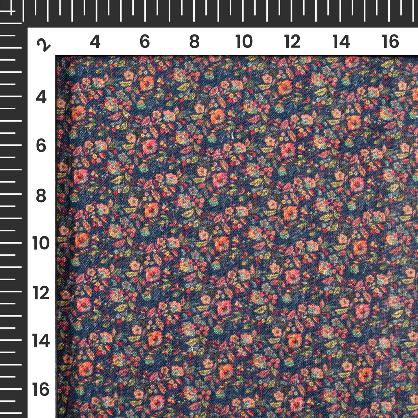 Navy Blue And Peach Floral Pattern Digital Print Premium Swiss Linen Fabric