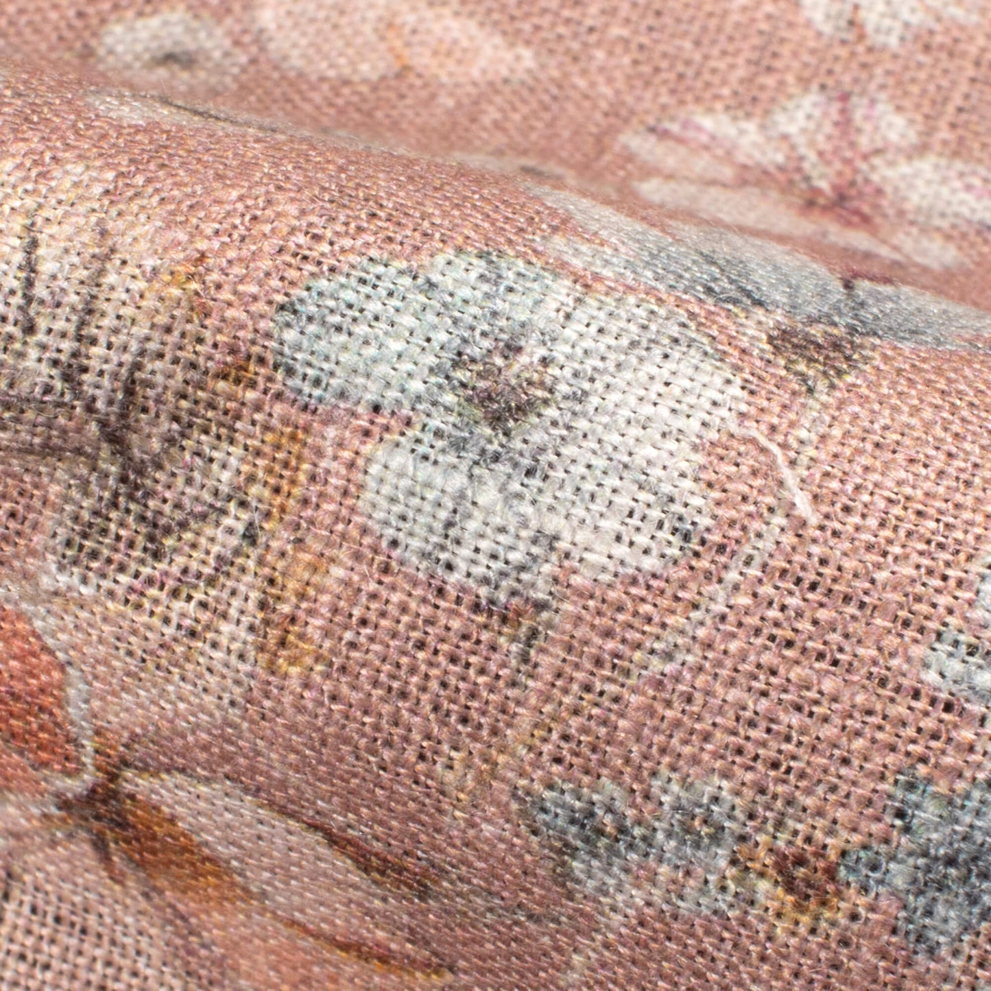 Dusty Peach And Brown Floral Pattern Digital Print Premium Swiss Linen Fabric