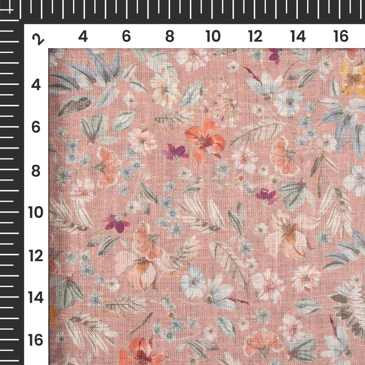 Dusty Peach And Brown Floral Pattern Digital Print Premium Swiss Linen Fabric