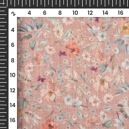 Dusty Peach And Brown Floral Pattern Digital Print Premium Swiss Linen Fabric