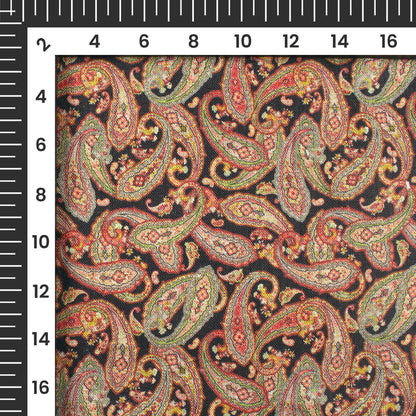 Black And Blood Red Paisley Pattern Digital Print Premium Swiss Linen Fabric