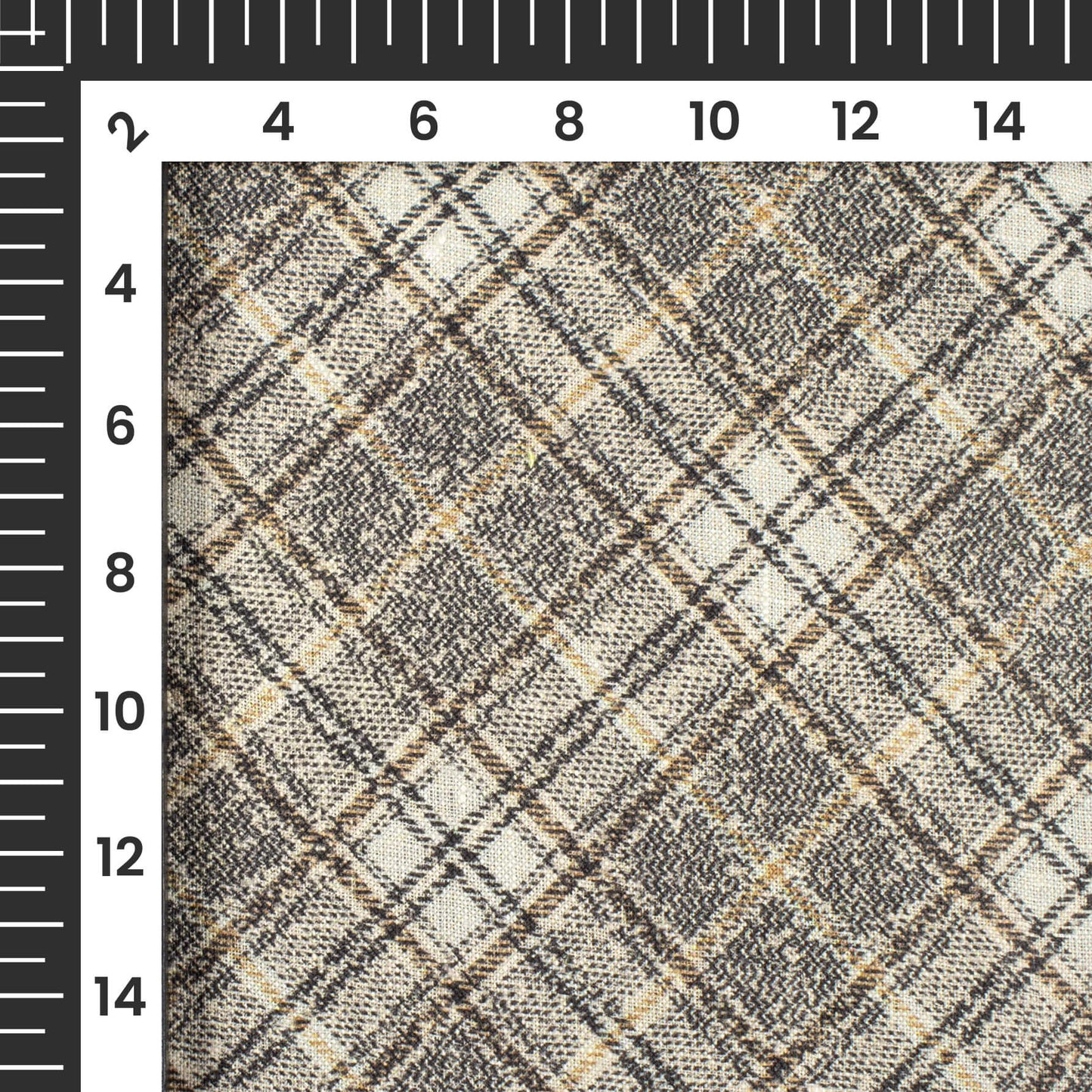 Off White And Black Checks Pattern Digital Print Premium Swiss Linen Fabric