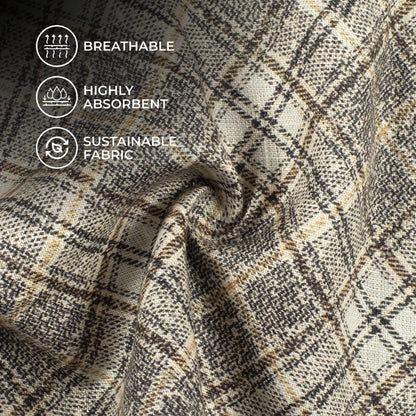 Off White And Black Checks Pattern Digital Print Premium Swiss Linen Fabric