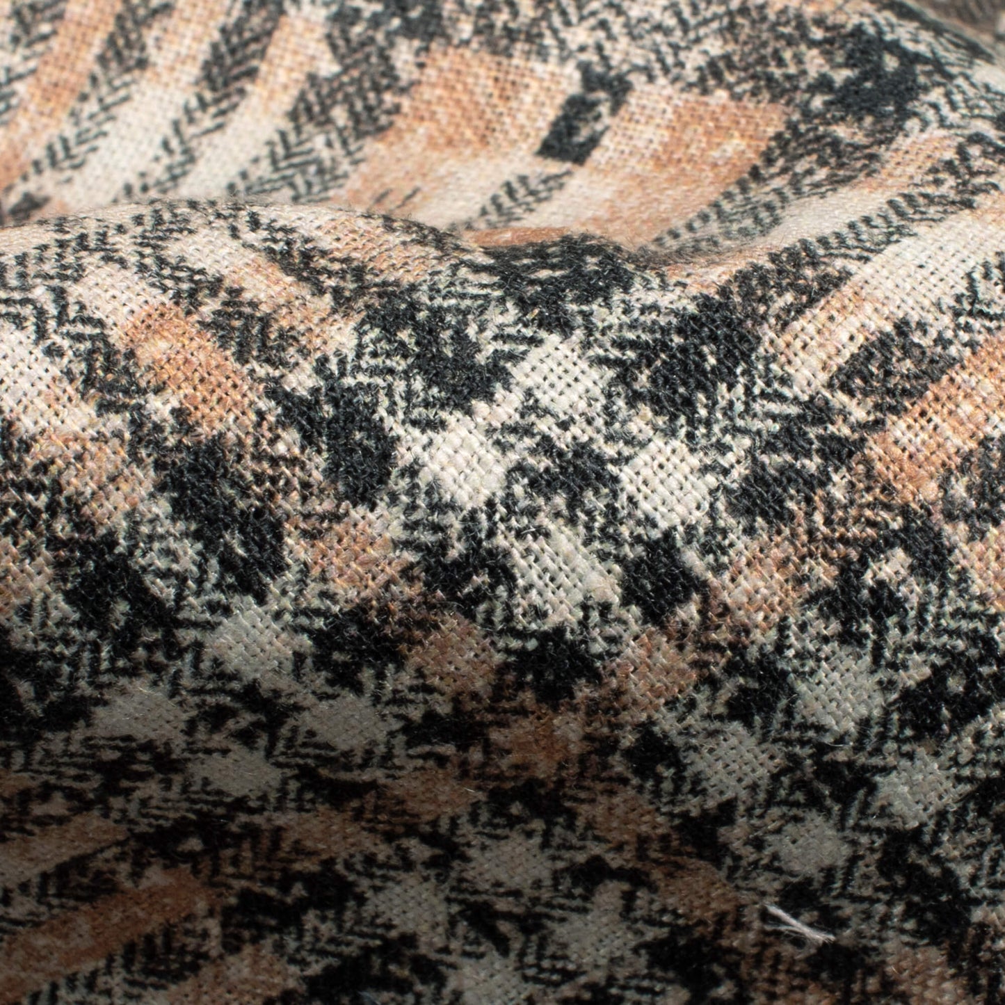 Black And Pastel Brown Checks Pattern Digital Print Premium Swiss Linen Fabric