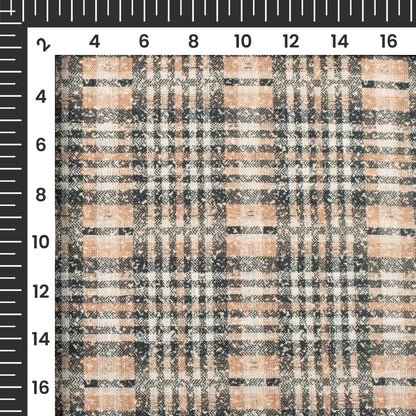 Black And Pastel Brown Checks Pattern Digital Print Premium Swiss Linen Fabric