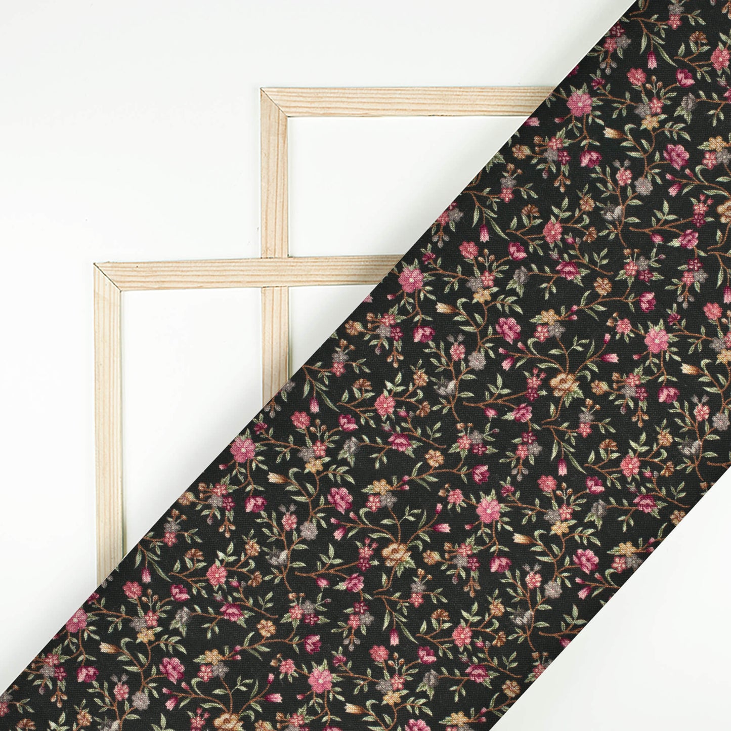 Dark Green And China Pink Floral Pattern Digital Print Premium Swiss Linen Fabric