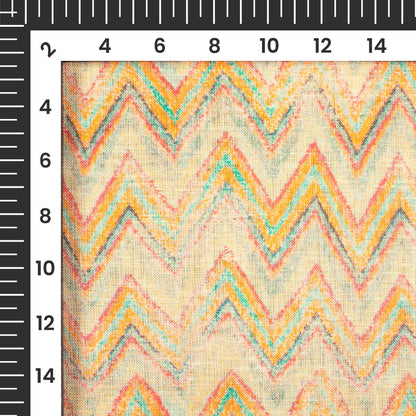 Pale Yellow And Orange Chevron Pattern Digital Print Premium Swiss Linen Fabric