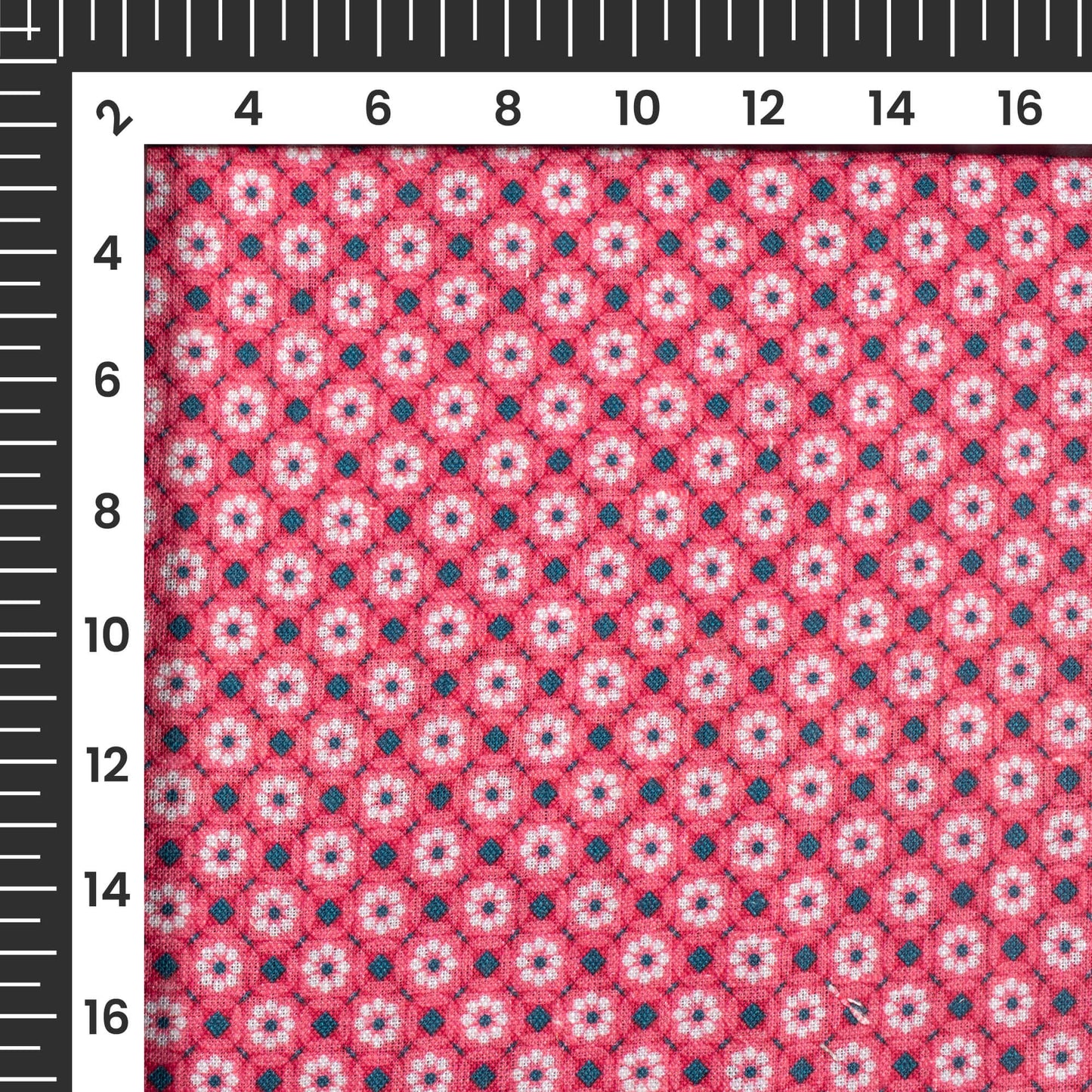 Punch Pink And White Floral Pattern Digital Print Premium Swiss Linen Fabric