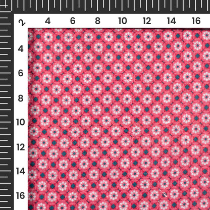 Punch Pink And White Floral Pattern Digital Print Premium Swiss Linen Fabric