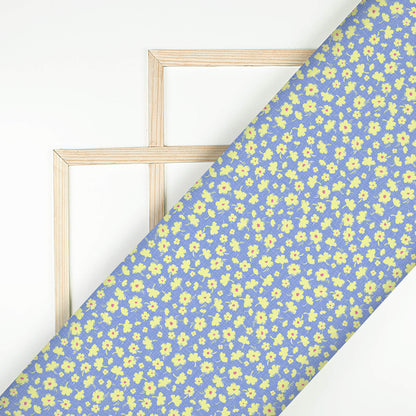 Carolina Blue And Corn Yellow Floral Pattern Digital Print Premium Swiss Linen Fabric