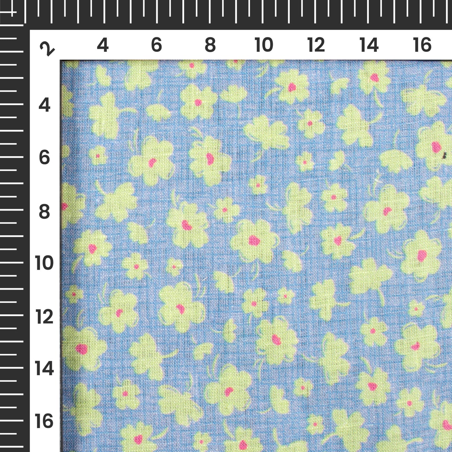 Carolina Blue And Corn Yellow Floral Pattern Digital Print Premium Swiss Linen Fabric