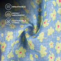 Carolina Blue And Corn Yellow Floral Pattern Digital Print Premium Swiss Linen Fabric