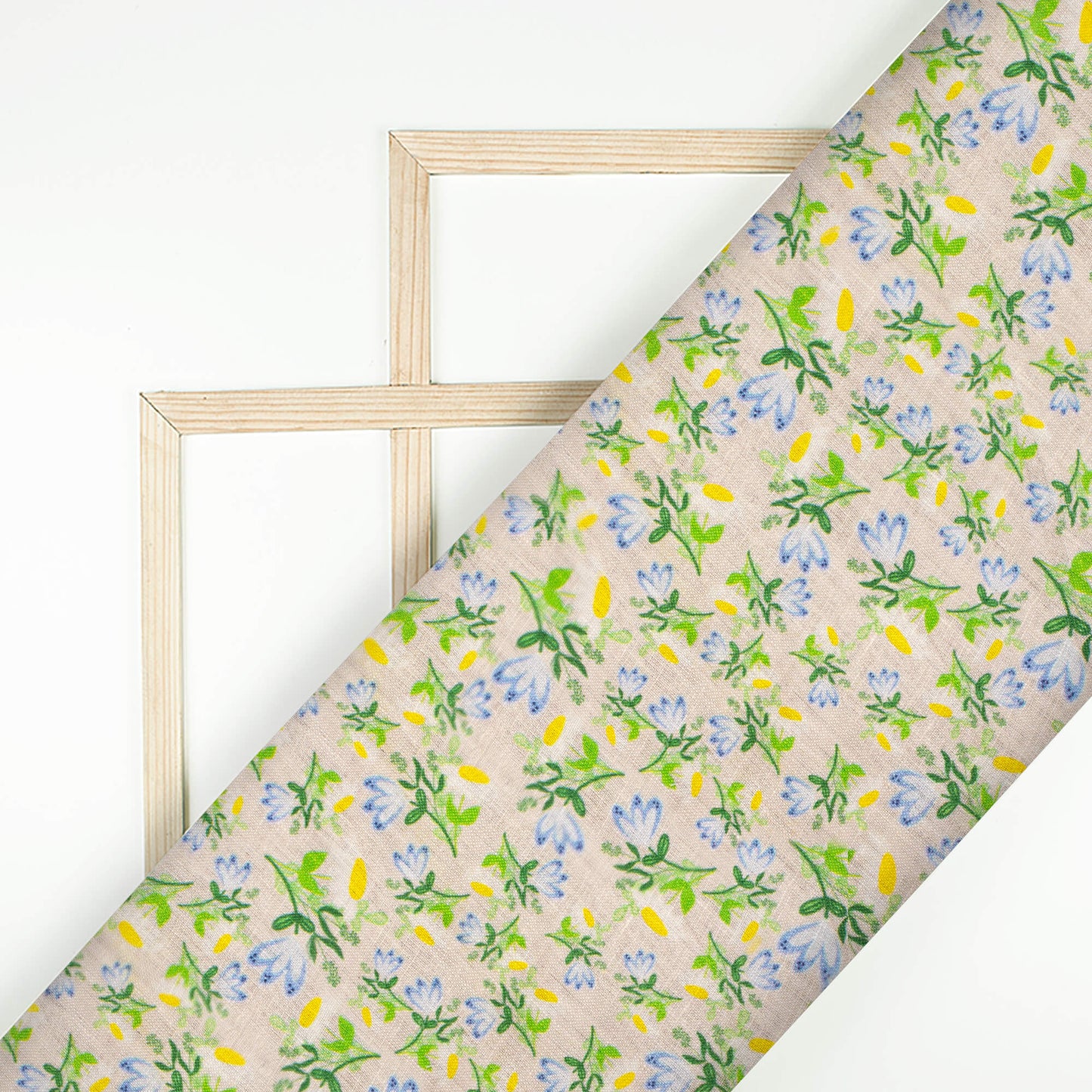 Cloudy Grey And Kelly Green Floral Pattern Digital Print Premium Swiss Linen Fabric