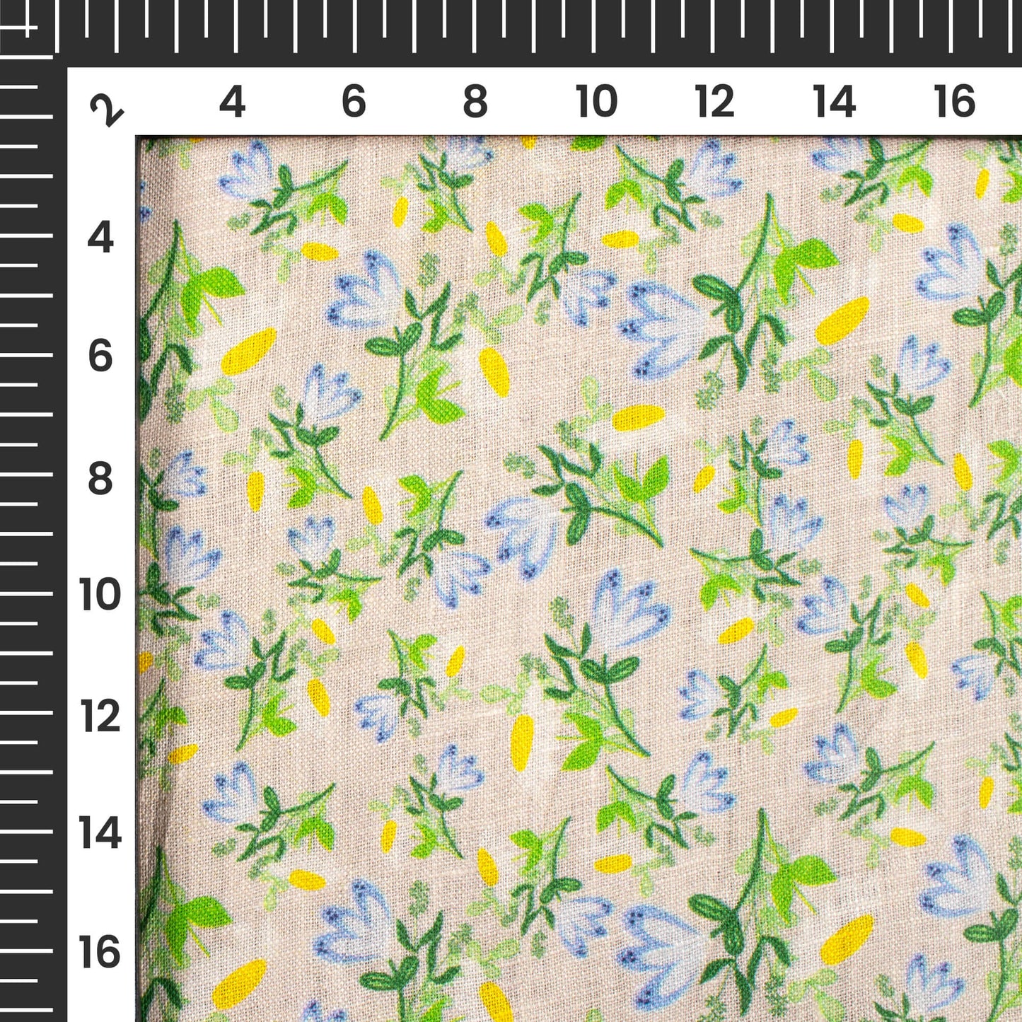 Cloudy Grey And Kelly Green Floral Pattern Digital Print Premium Swiss Linen Fabric