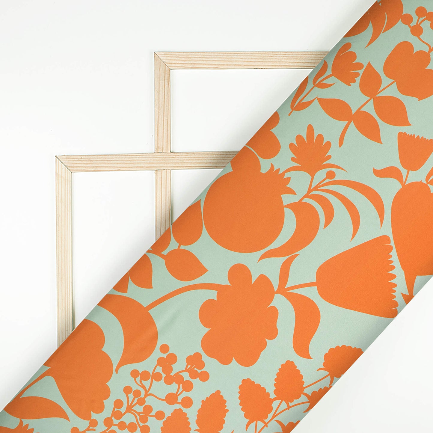 Stone Blue And Cider Orange Floral Pattern Digital Print Japan Satin Fabric