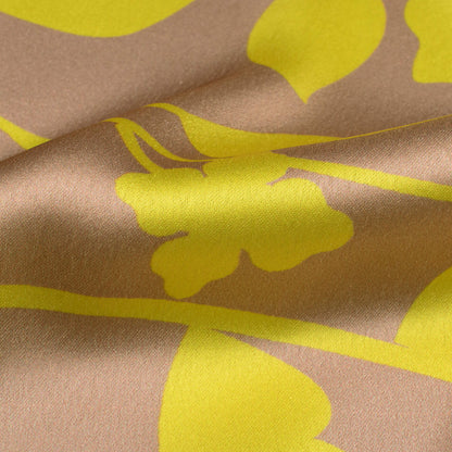 Saddle Brown And Lemon Yellow Floral Pattern Digital Print Japan Satin Fabric