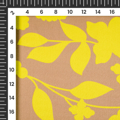 Saddle Brown And Lemon Yellow Floral Pattern Digital Print Japan Satin Fabric